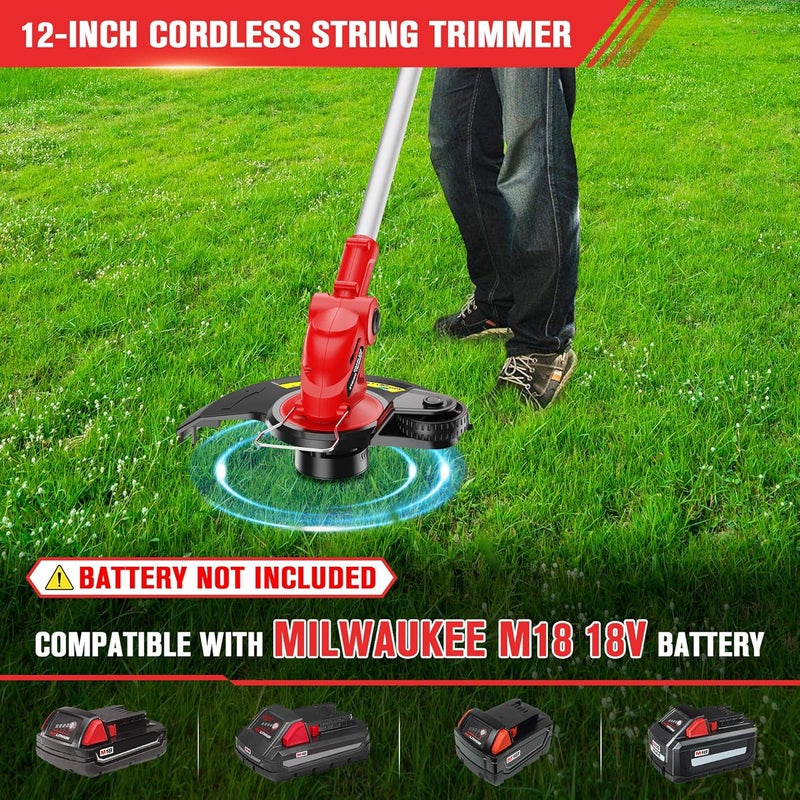 HEINPRO Cordless String Trimmer Compatible with Milwaukee M18 18V Battery, 12-Inch Weed Wacker Cordless, Auto Line Feed, Electric Weed Eater Battery Powered, Grass Trimmer w/ 6 Line Spools (Tool Only) - Image 2